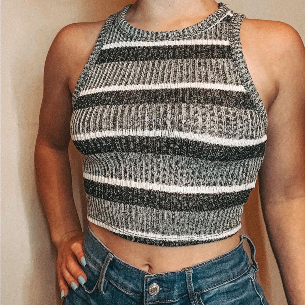 BLACK / WHITE / GRAY STRIPED RIBBED TANK
